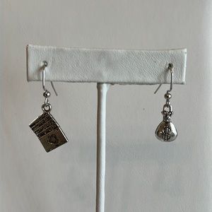 Silver Tone Cards/Money Bag Earrings
